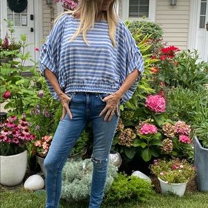 Free People Blue and White Striped Blouse